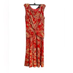 Ralph Lauren Red and Gold Floral Midi Dress only worn once. No wrinkle material.